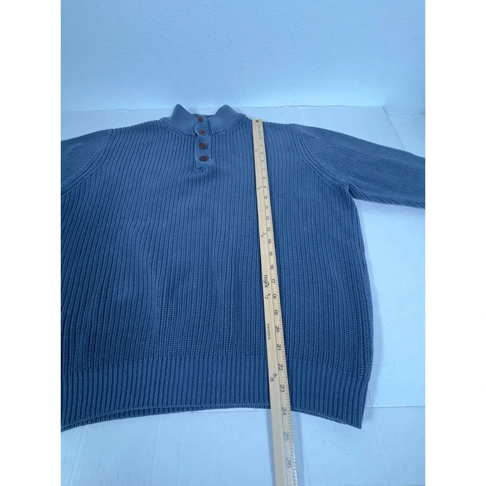 LL Bean Mens Mock Neck Sweater XL Blue Shaker Stitch Preppy Grandpa Core Coastal
